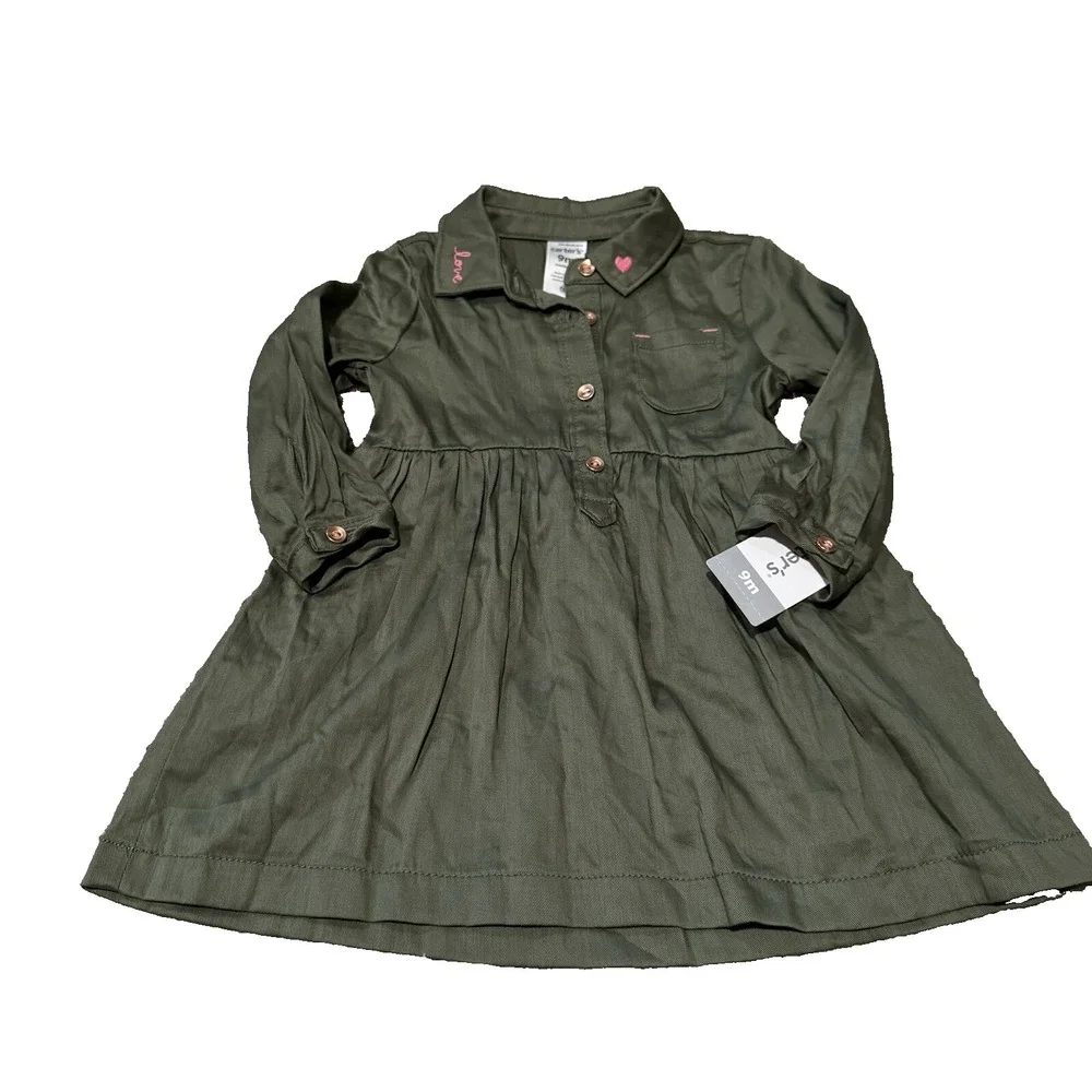 carters green holiday dress Dark Olive Long Sleeve Baby 9 Months Embroidered NEW Ebay